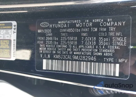 2021 Hyundai Tucson Ultimate из США, поврежденный, VIN KM8J3CAL9MU282946